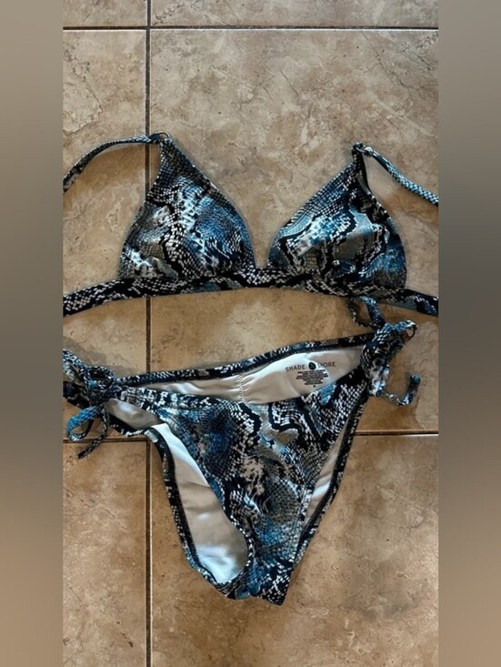 Shade & Shore Other - Shade & Shore Blue and Black Snake-Print Tie-Side Bikini
